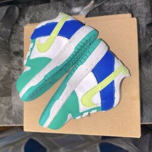 Kids dunk low green/blue with white leather